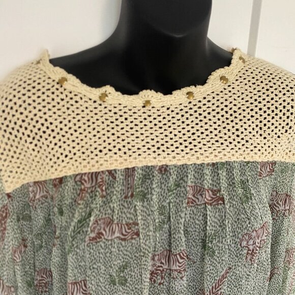 Handmade Animal Print Blouse Sheer Long Sleeve Shirt Top Size Medium / Large - Picture 2 of 6